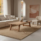 Table basse rectangulaire en bois recyclé brut miel, 140x65 cm