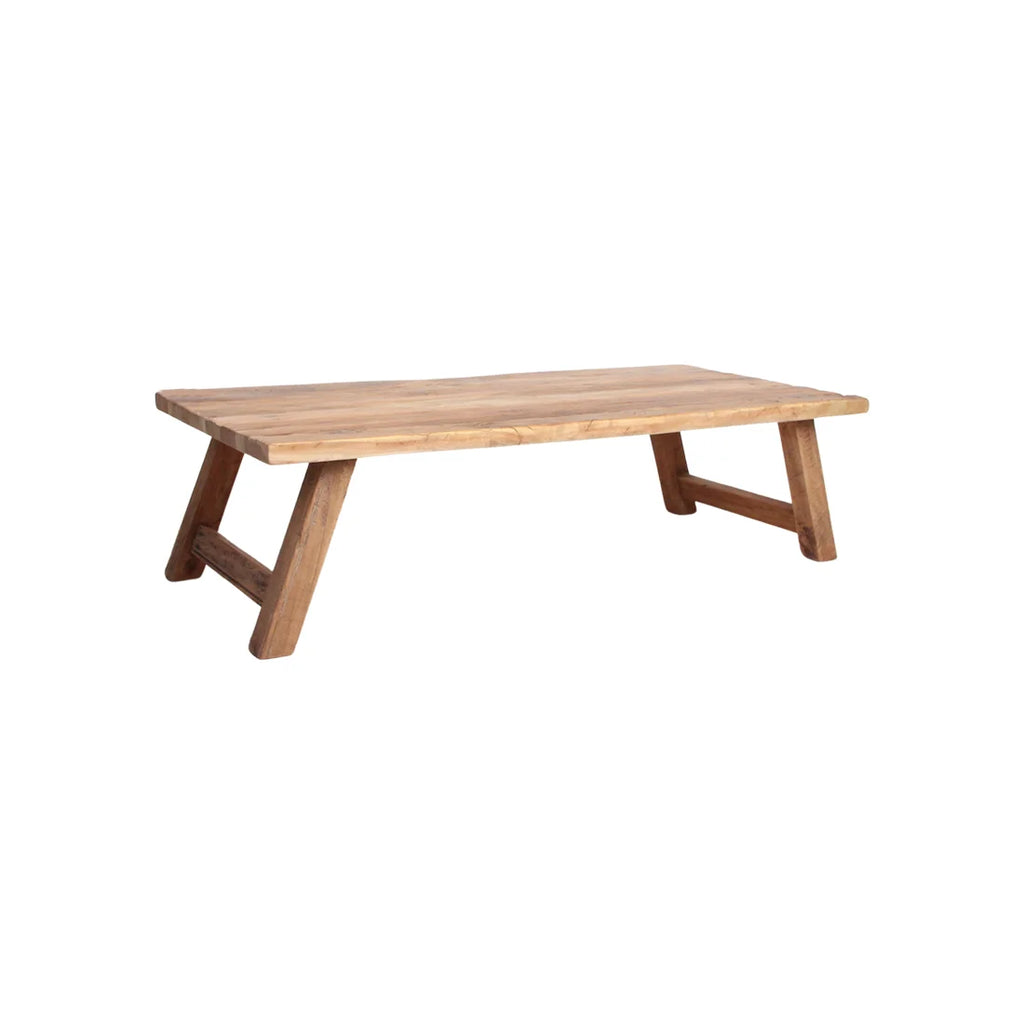 Table basse rectangulaire en bois recyclé brut miel 140x65 cm