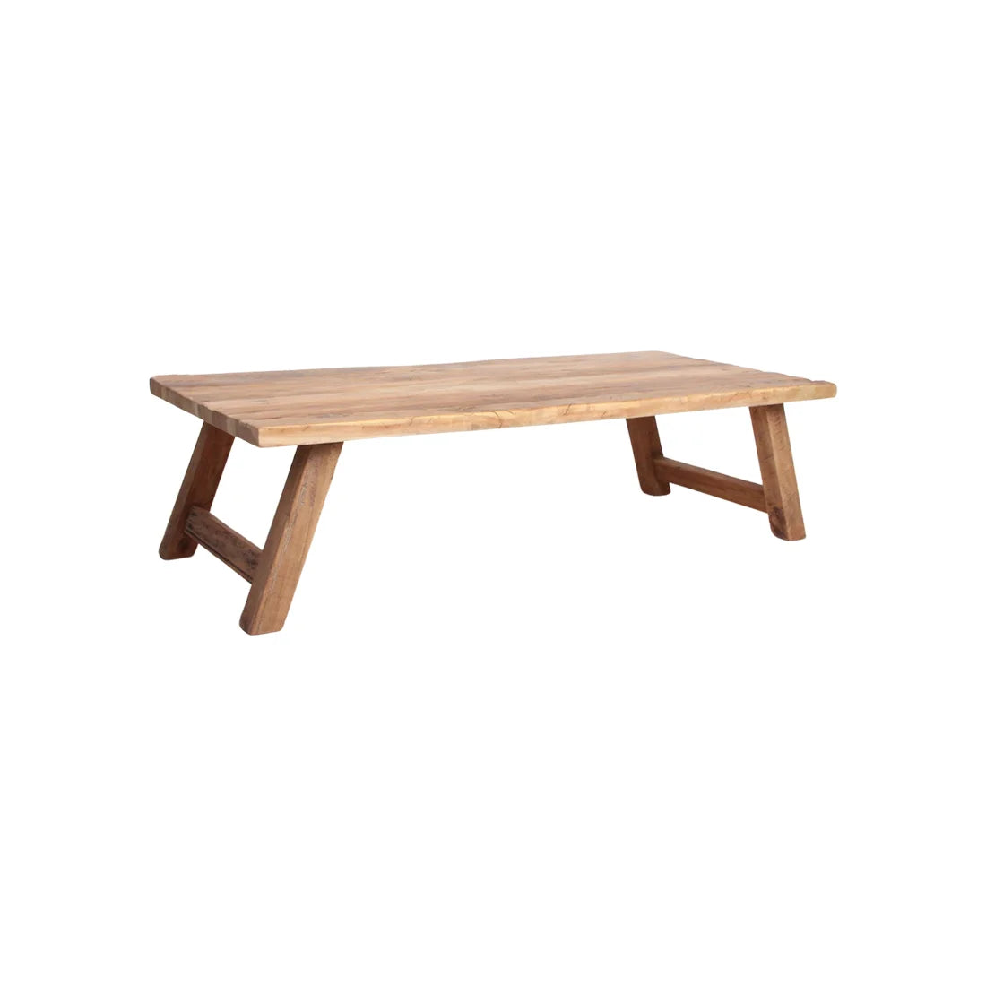 Table basse rectangulaire en bois recyclé brut miel 140x65 cm