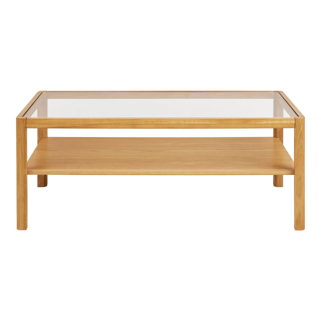 Table basse rectangulaire chêne clair et verre trempé 110x60 cm