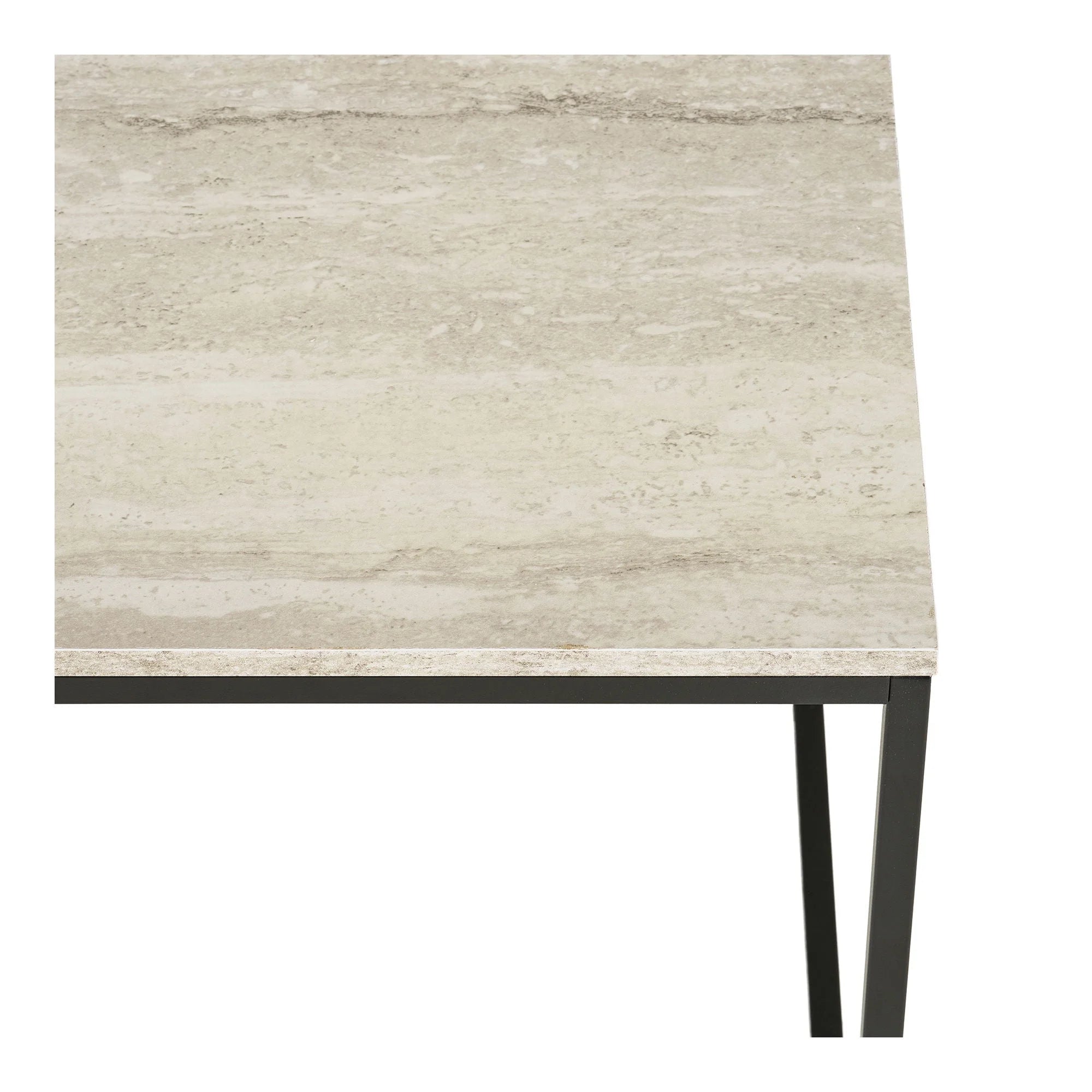 Table basse rectangulaire en travertin beige avec structure métal noir 90x60 cm