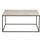 Table basse rectangulaire beige effet travertin, métal noir 90x60 cm