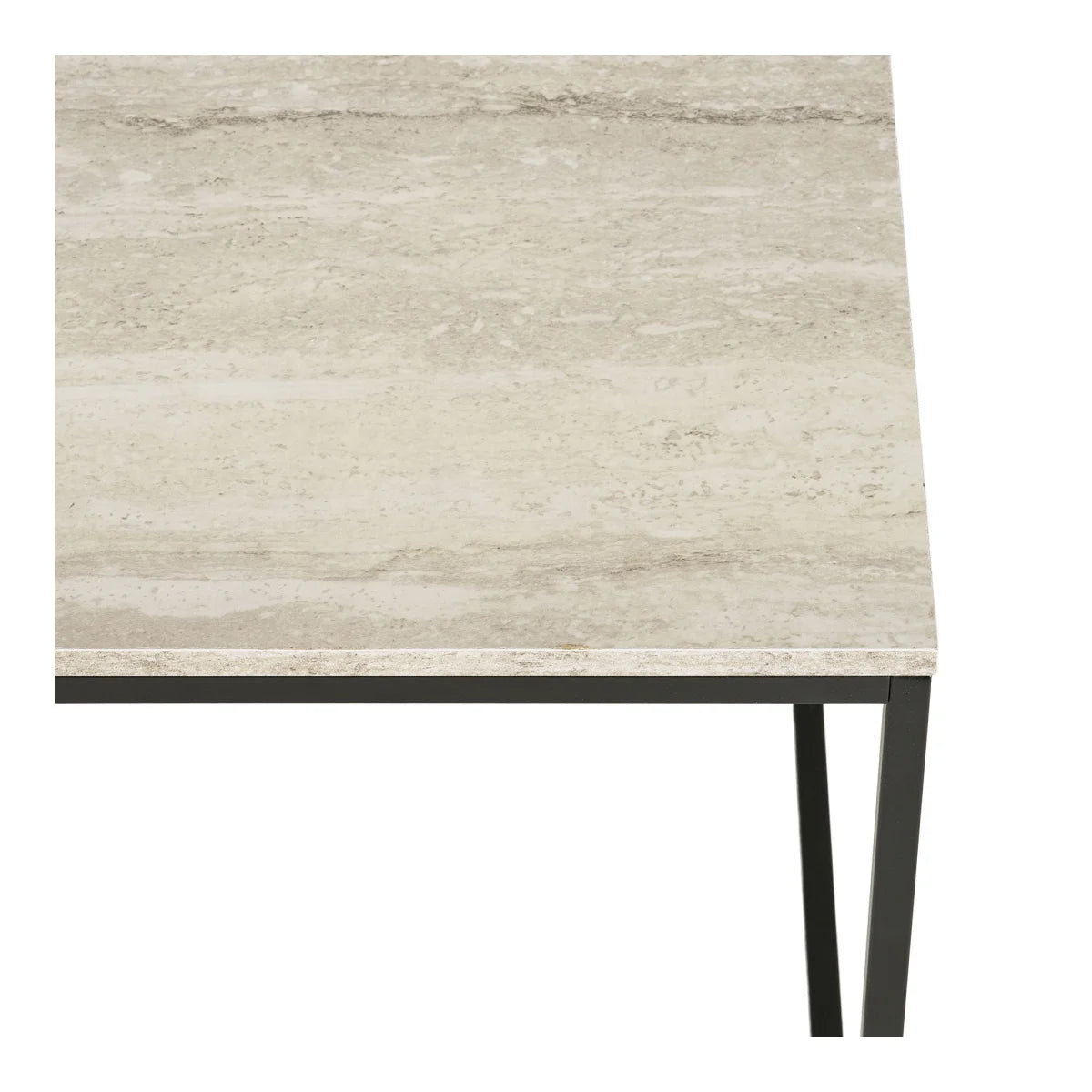 Table basse rectangulaire effet travertin beige, métal noir 90x60 cm