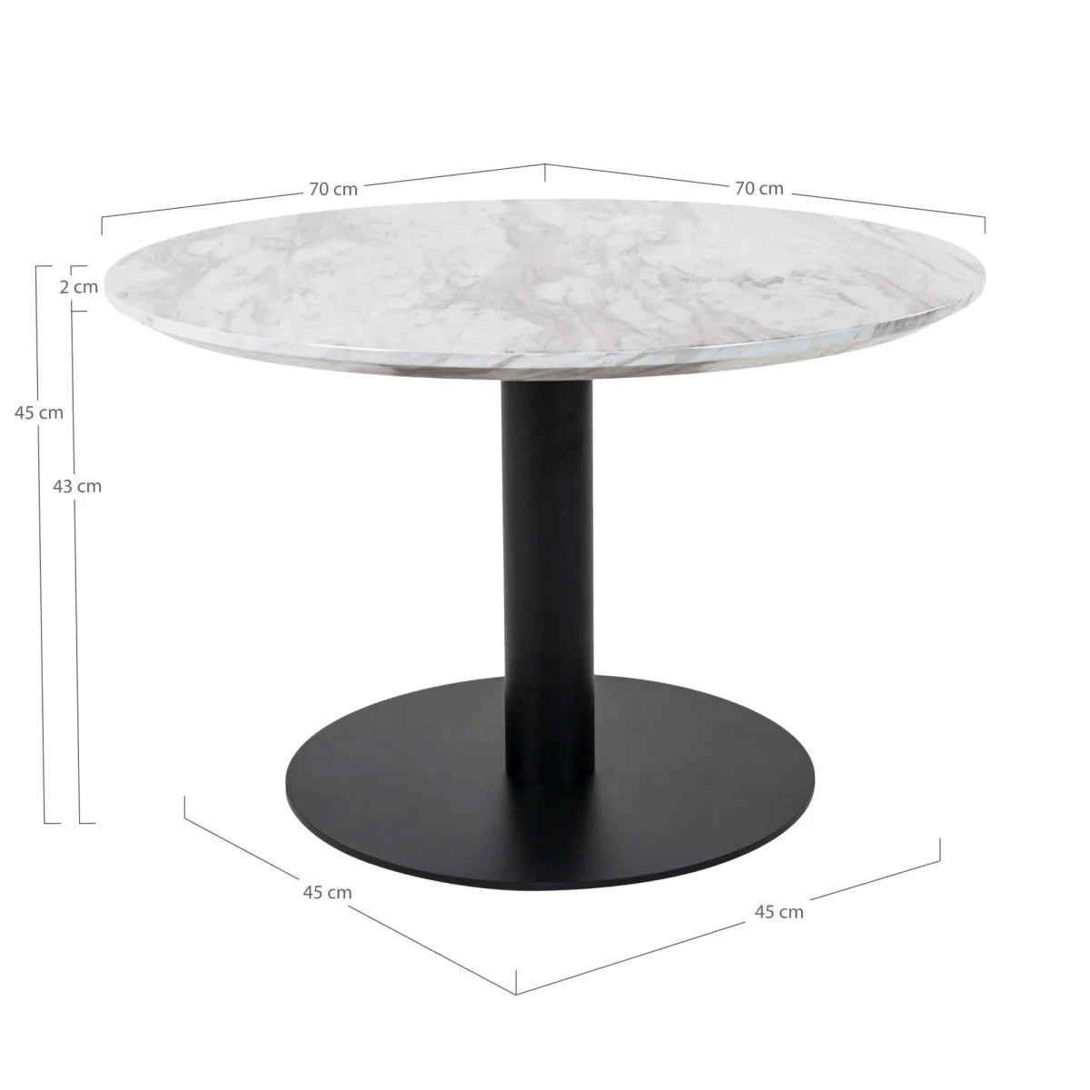 Table basse ronde marbre blanc pied central noir Ø70 cm