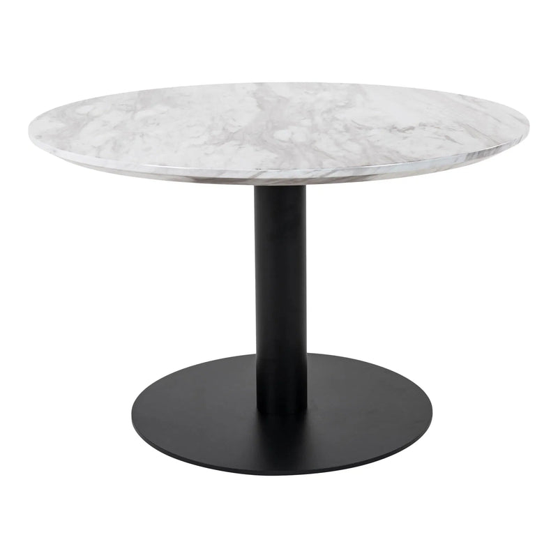 Table basse ronde aspect marbre pied central noir – Ø70 cm