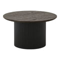 Table basse ronde en bois & base noire rainurée