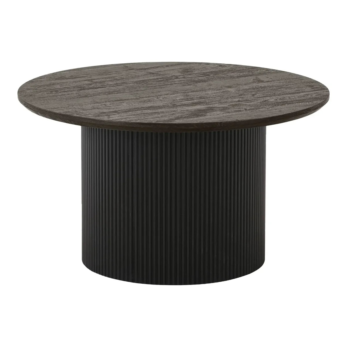Table basse ronde en bois & base noire rainurée