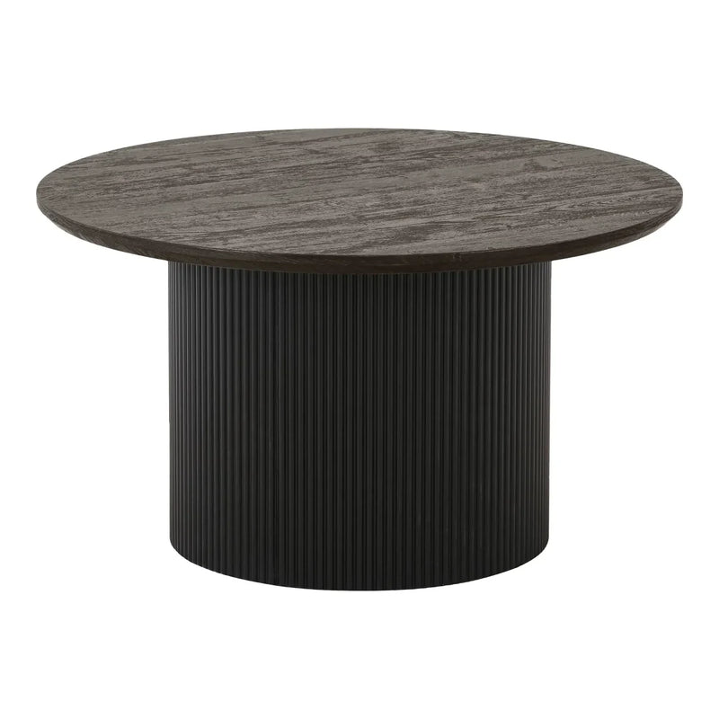 Table basse ronde en bois & base noire rainurée – Ø80x45 cm