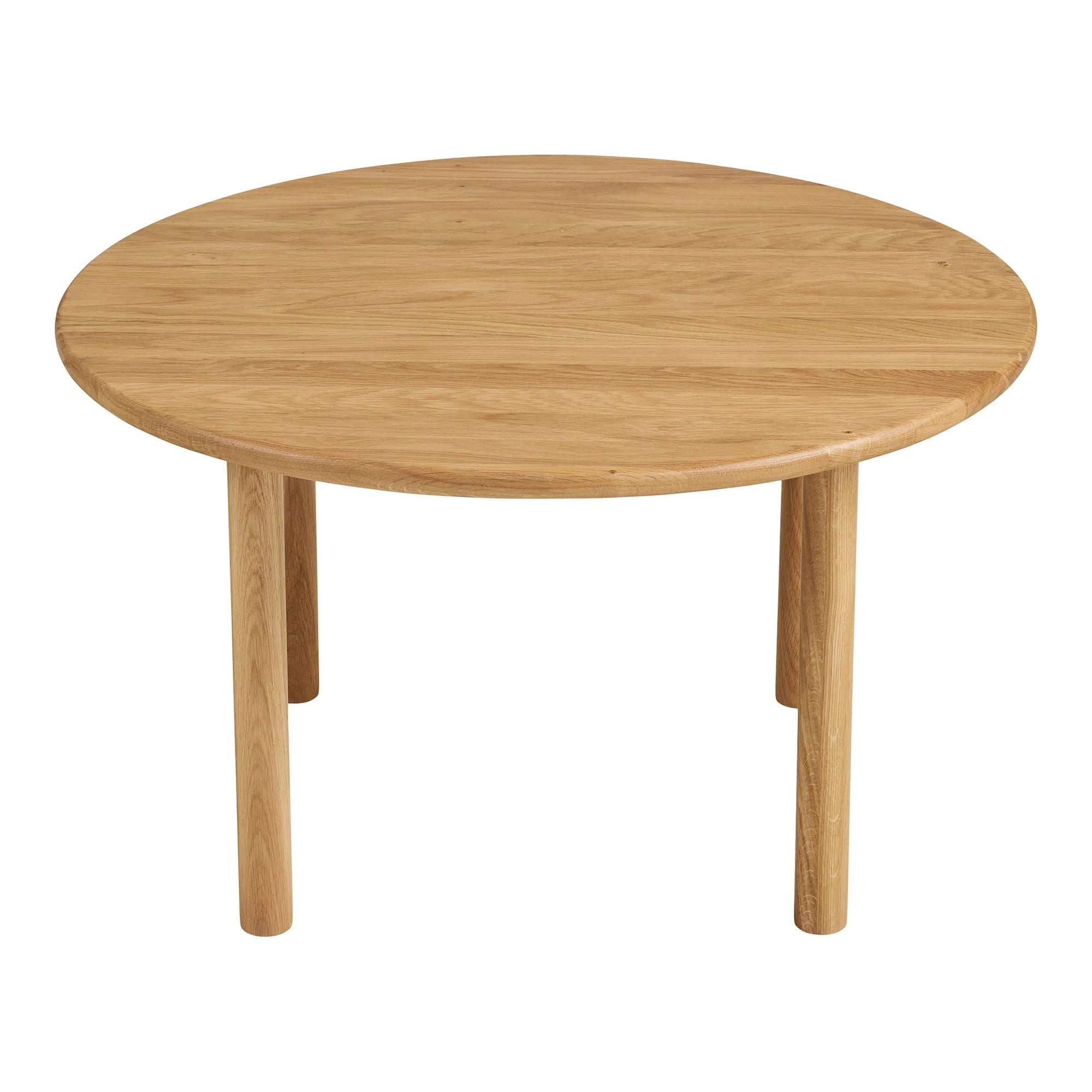 Table basse ronde en bois de chêne naturel avec quatre jambes solides pour salon