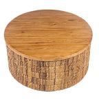 Table basse ronde en bois clair et fibres tressées naturelles, Ø80 cm