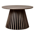 Table basse ronde en bois fumé avec piètement à lattes inclinées Ø70 cm