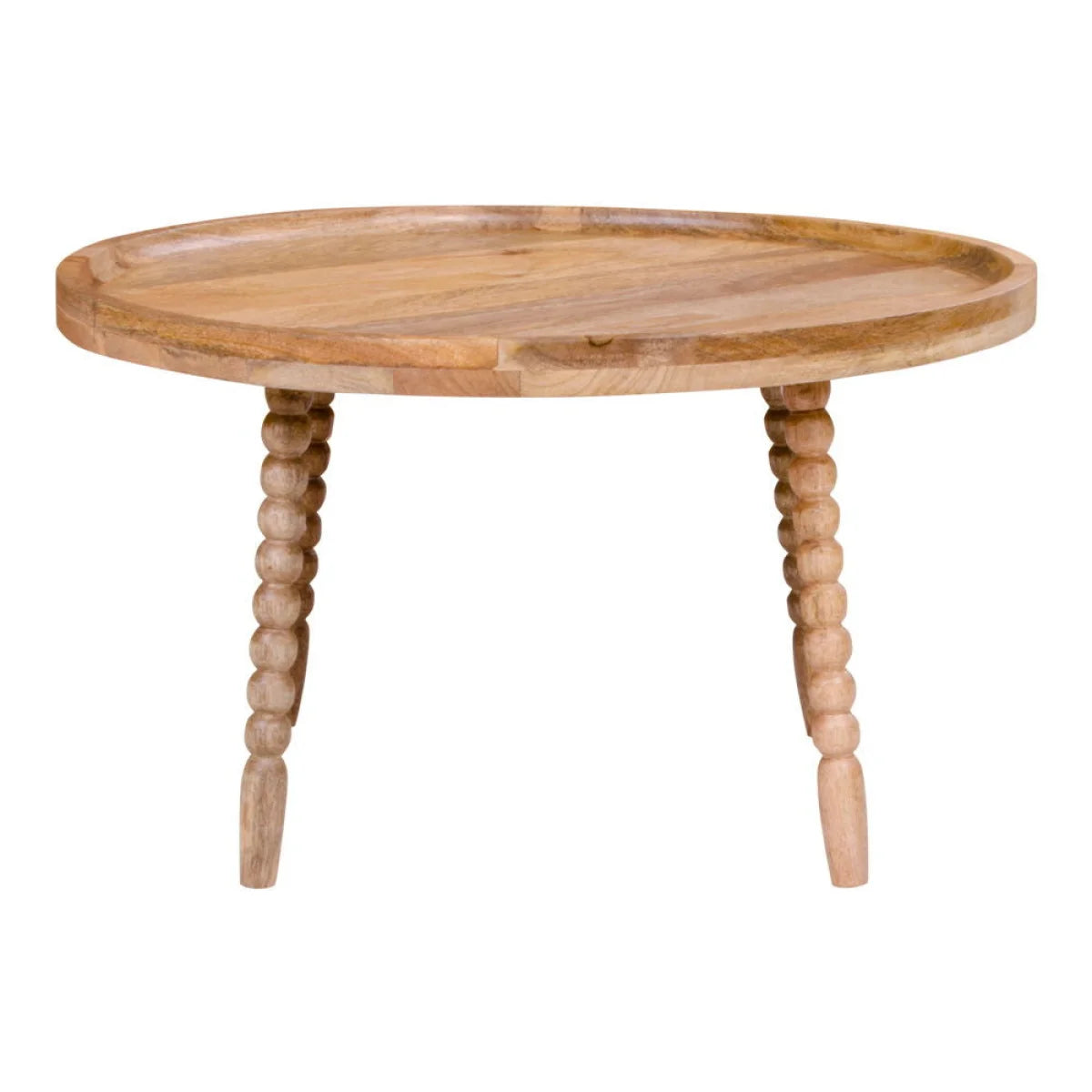 Table basse ronde en bois de manguier clair avec pieds perles Ø60 cm