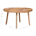Table basse ronde en bois de manguier clair avec pieds perles, diamètre 60 cm