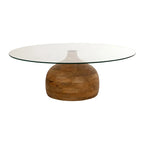 Table basse ronde en bois de manguier et verre transparent, Ø100 cm
