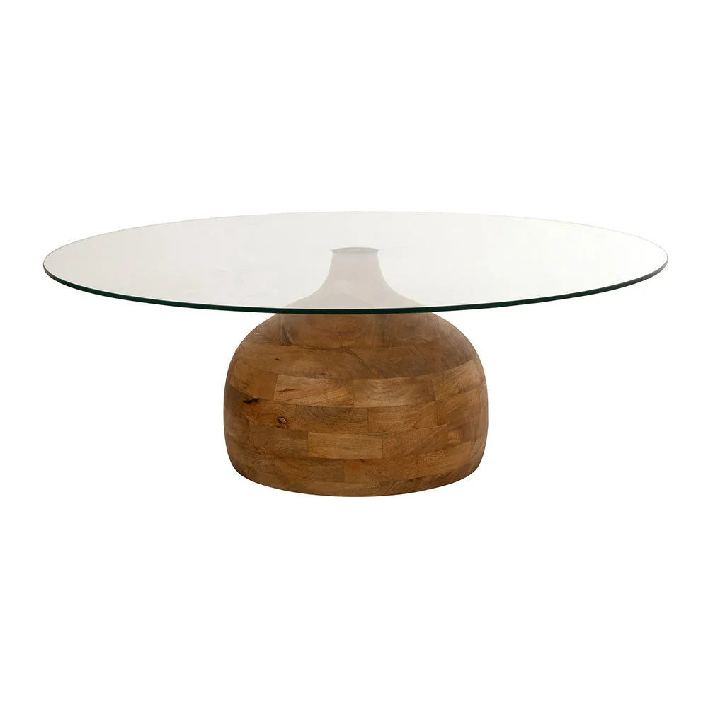 Table basse ronde en bois de manguier et verre transparent, Ø100 cm