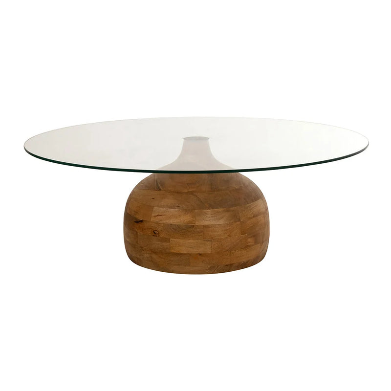 Table basse ronde bois de manguier et verre transparent – Ø100 cm