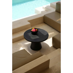 Table basse ronde en bois de suar noir avec base rainurée – Ø70 cm