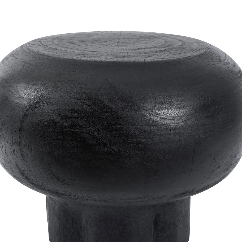 Table basse ronde en bois de suar noir forme champignon – Ø60 cm