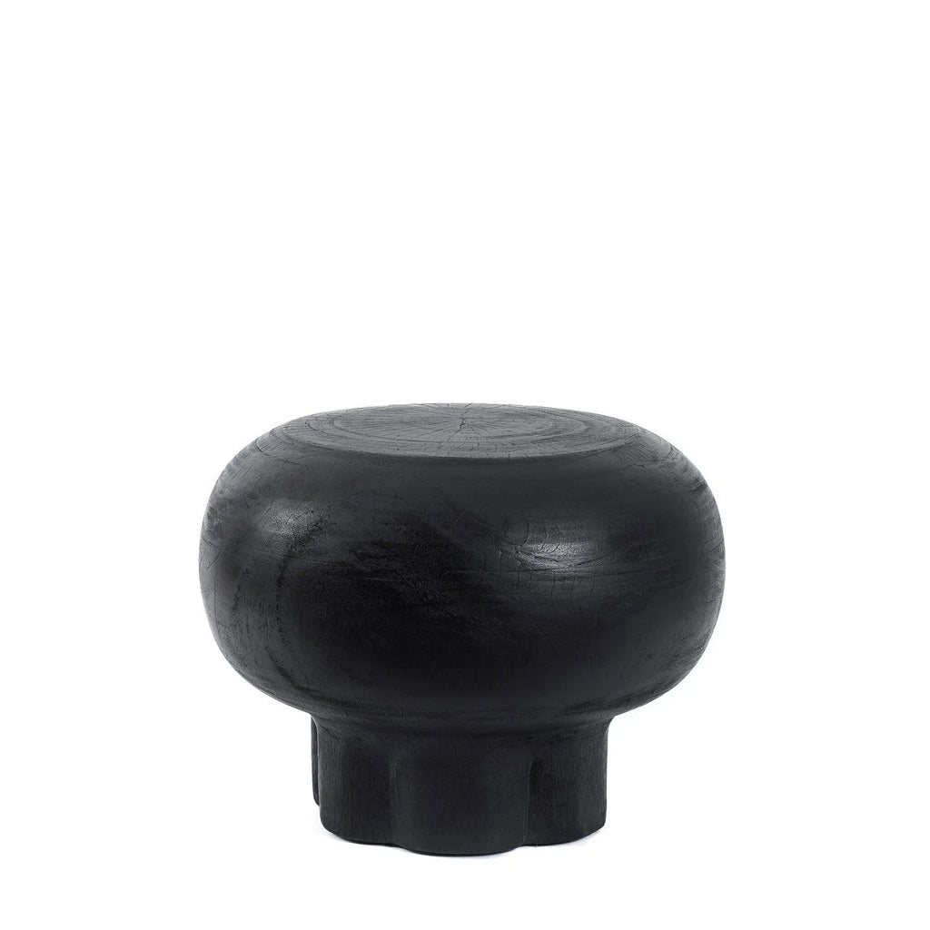Table basse ronde en bois de suar noir forme champignon – Ø60 cm