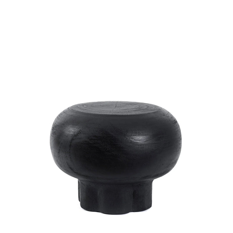 Table basse ronde en bois de suar noir forme champignon – Ø60 cm