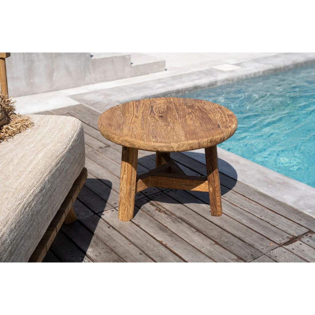 Table basse ronde en bois de teck recyclé naturelle – Ø50 cm