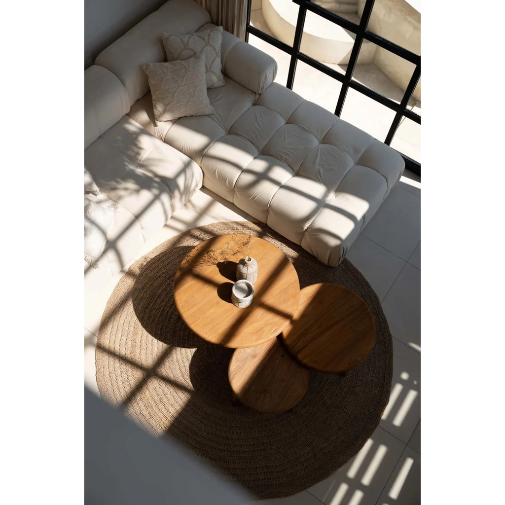 Table basse ronde en bois de teck recyclé naturelle – Ø50 cm