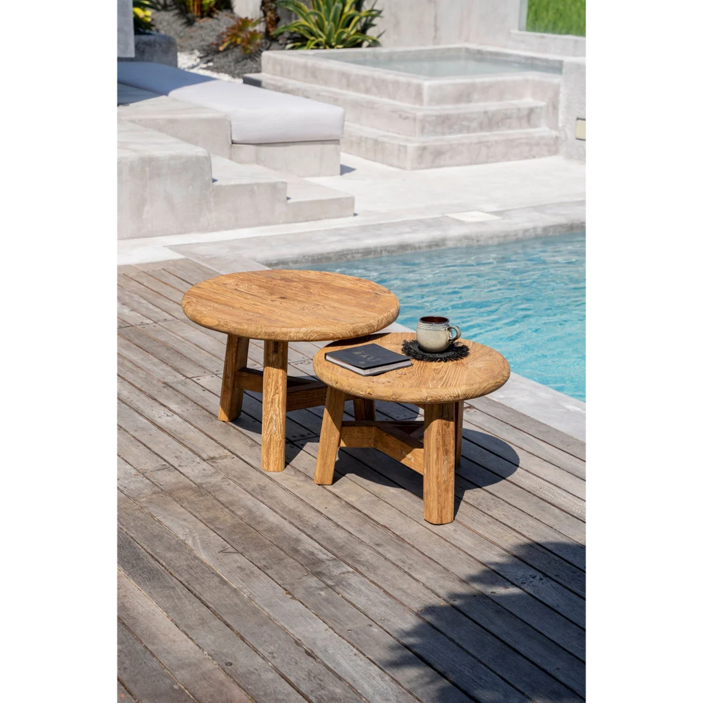 Table basse ronde en bois de teck recyclé naturelle – Ø50 cm