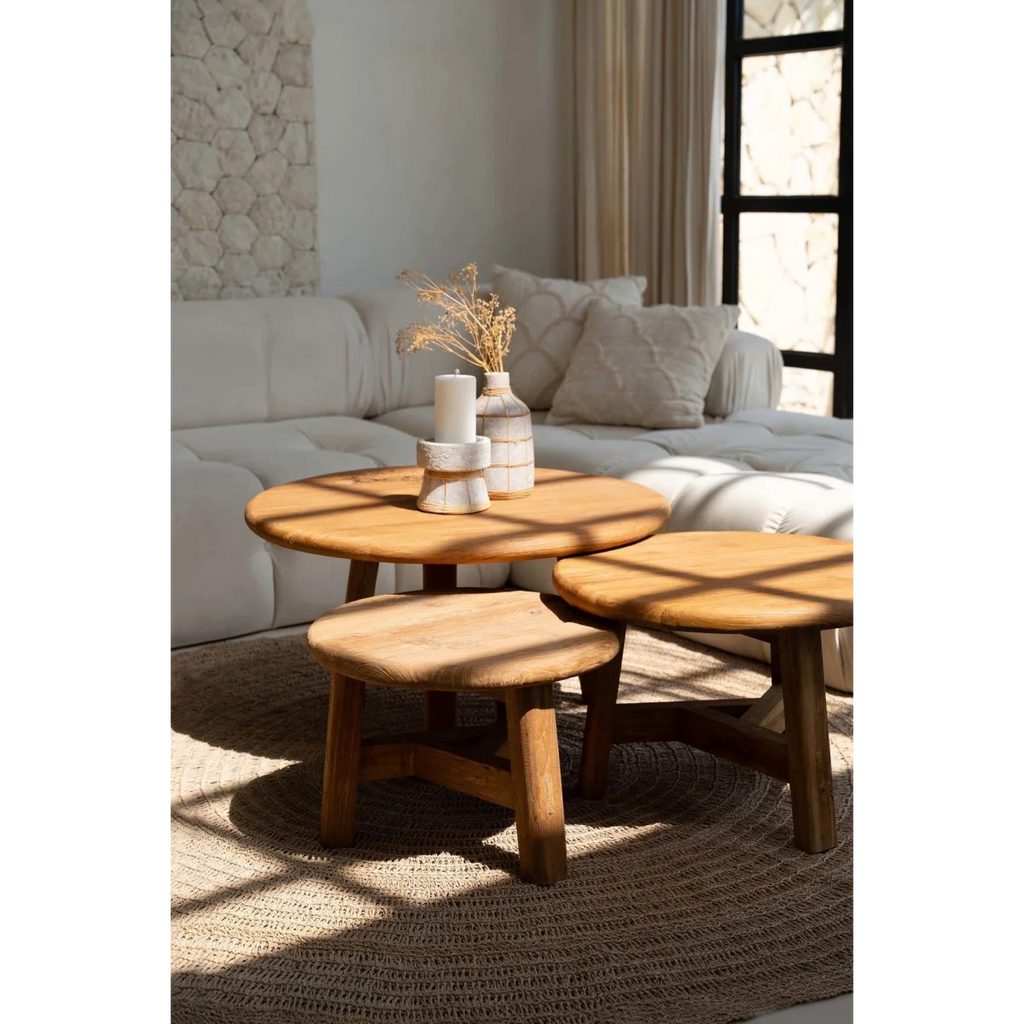 Table basse ronde en bois de teck recyclé naturelle – Ø50 cm