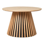 Table basse ronde en chêne plaqué naturel avec base à lattes pour salon