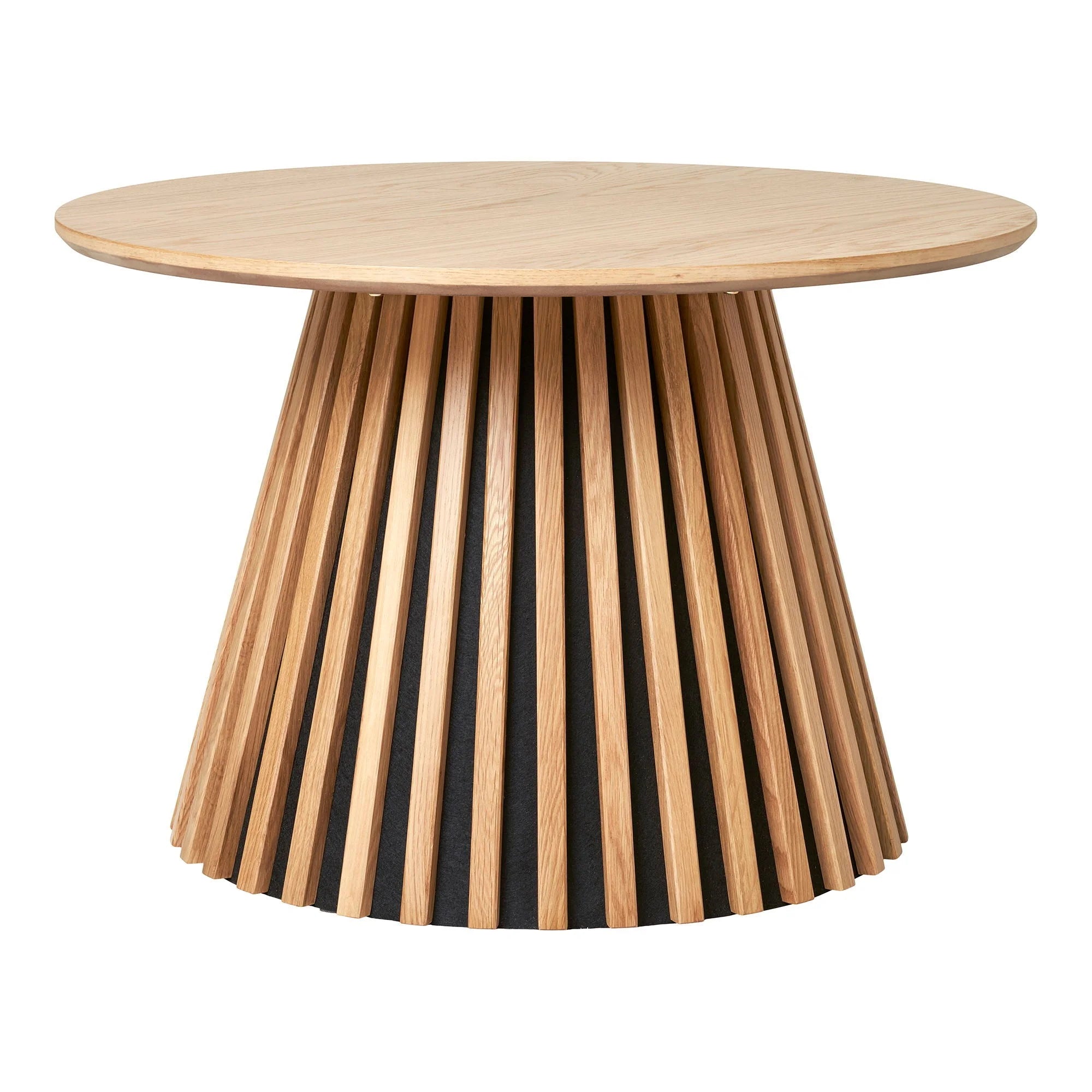 Table basse ronde en chêne plaqué naturel avec base à lattes pour salon