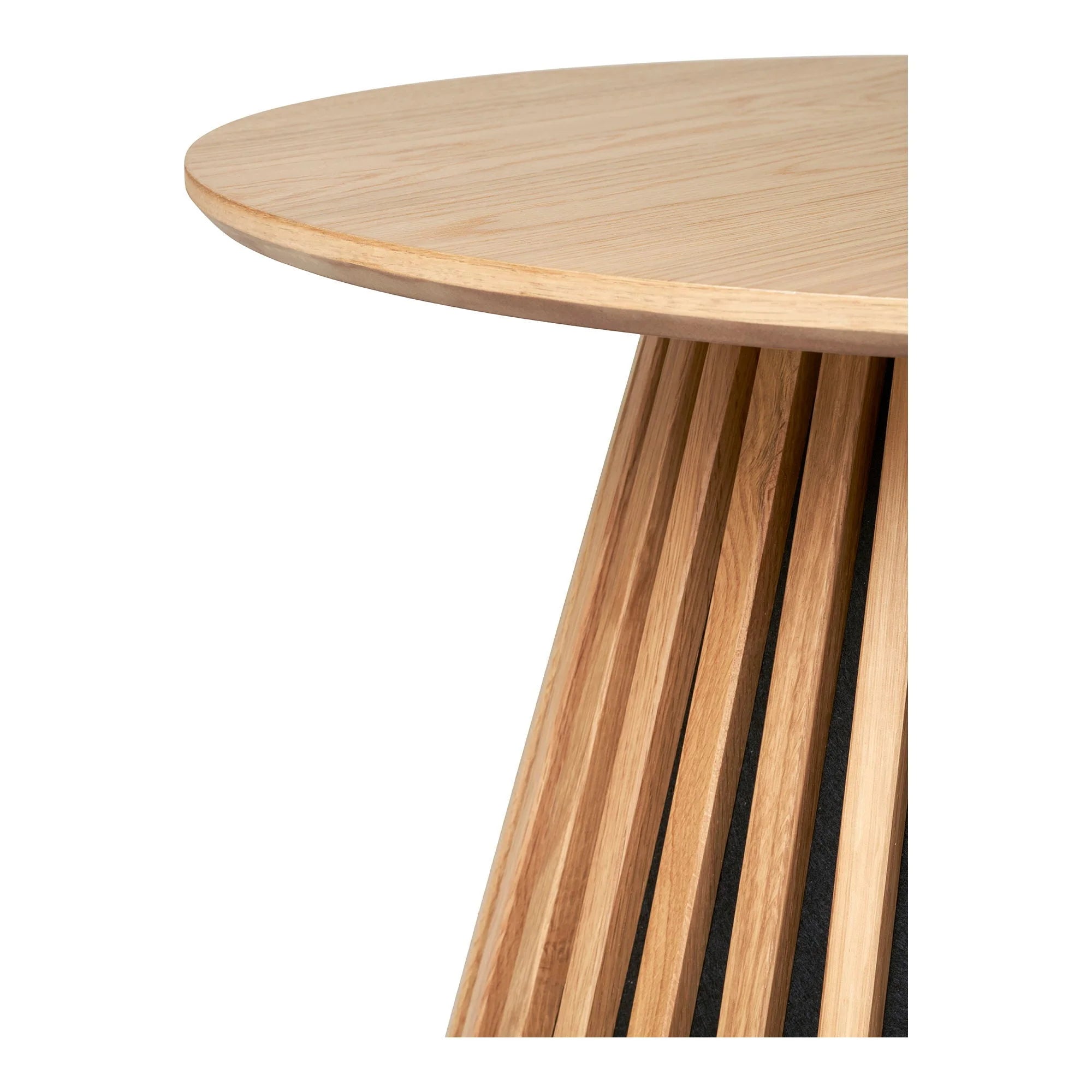 Table basse ronde en chêne plaqué naturel avec base à lamelles pour salon ø70 cm