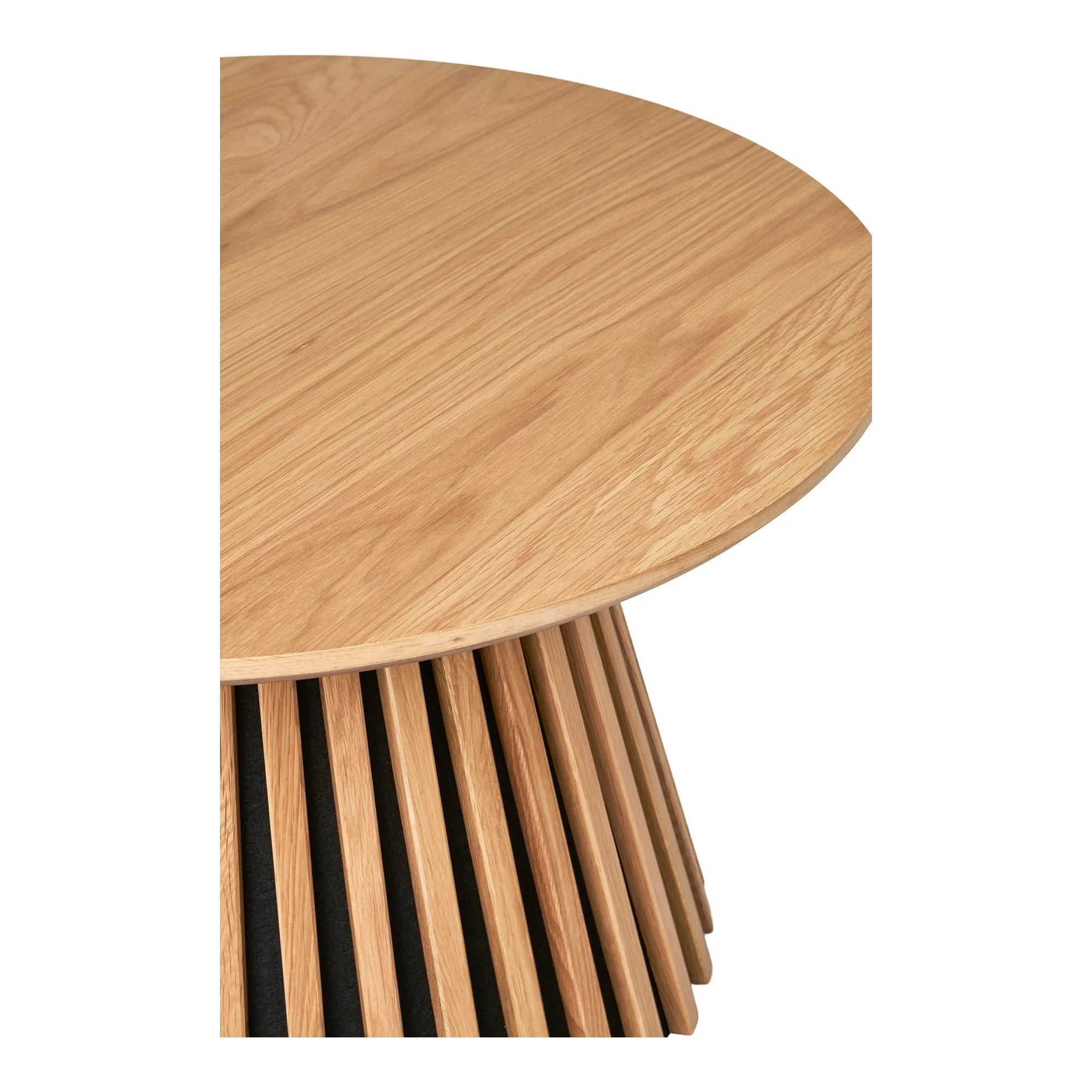 Table basse ronde en chêne plaqué naturel avec base à lames pour salon Ø70 cm