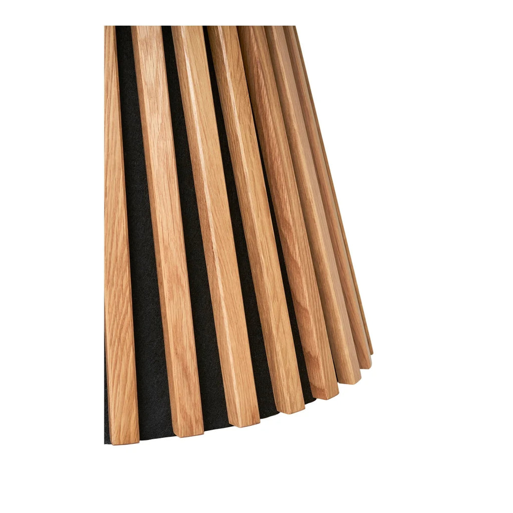 Table basse ronde en chêne plaqué naturel, Ø70 cm, lattes bois brun clair plissées