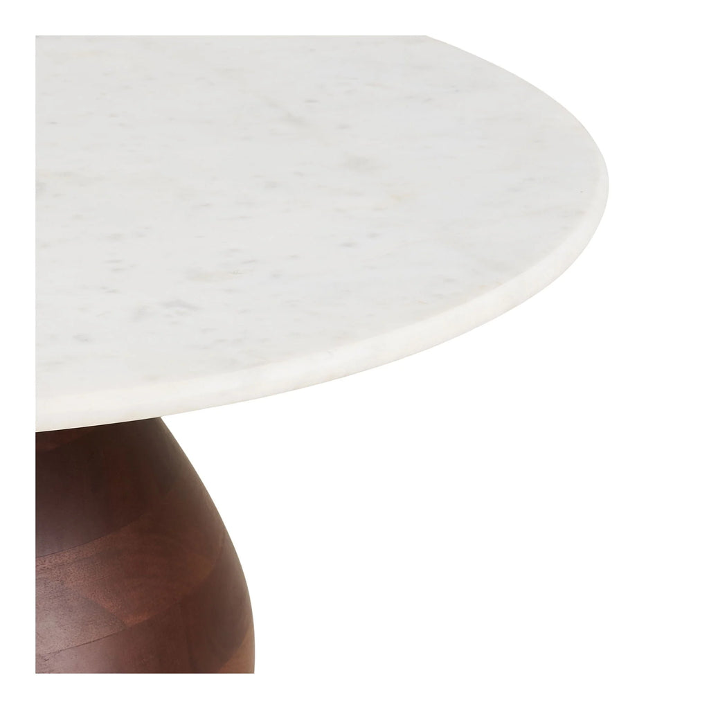 Table basse ronde en marbre blanc et bois foncé, Ø70 cm