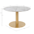 Table basse ronde en marbre blanc avec base centrale en or, Ø70xH45 cm