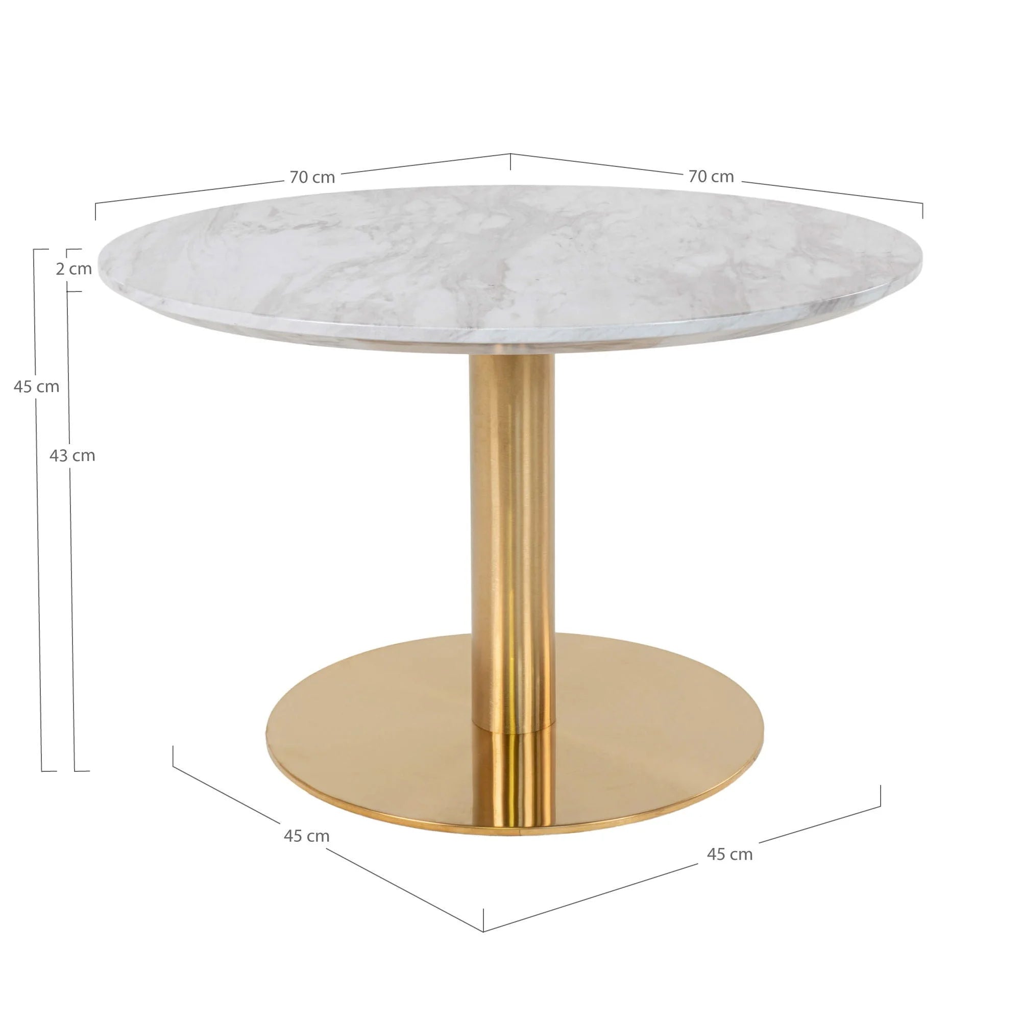 Table basse ronde en marbre blanc avec base centrale en or, Ø70xH45 cm