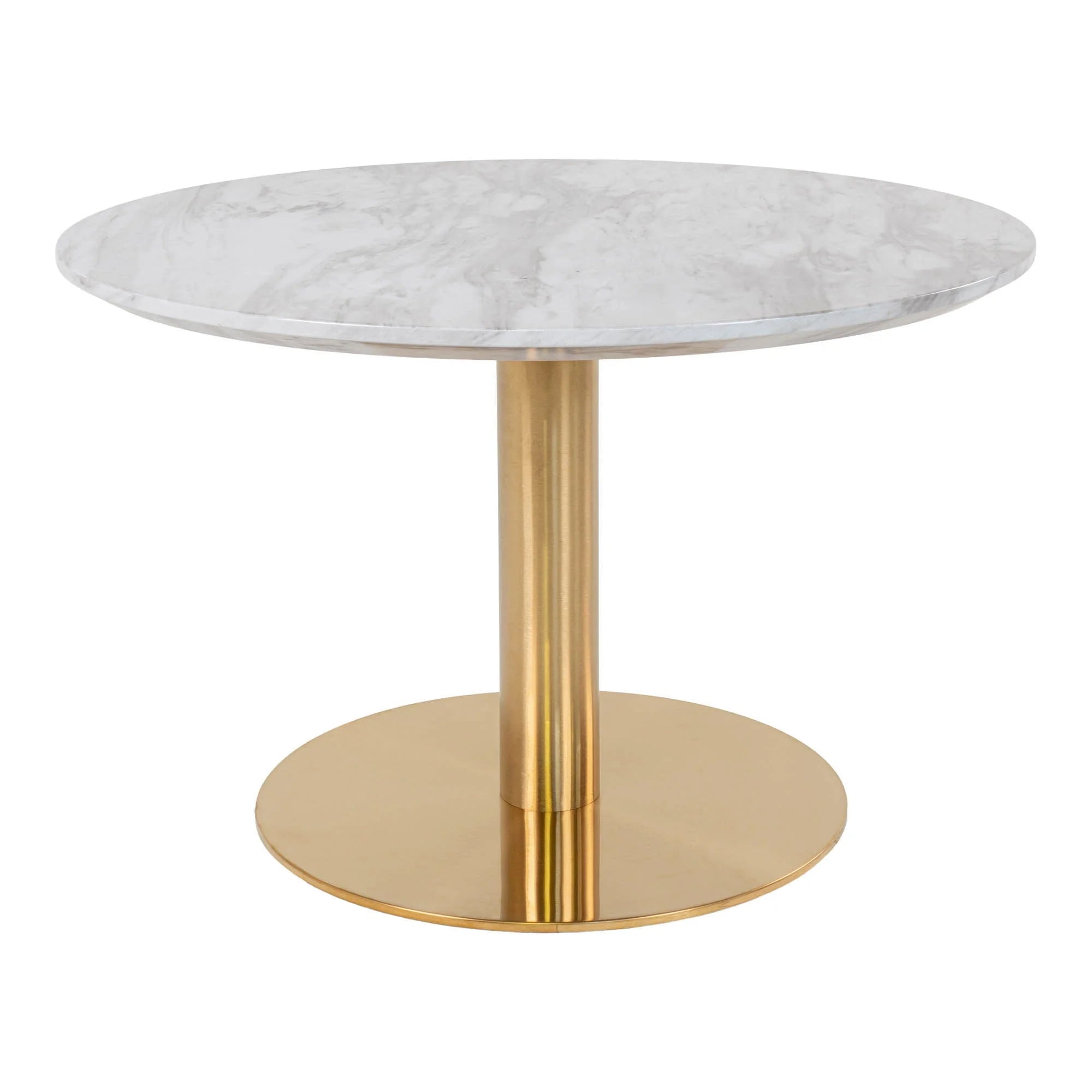Table basse ronde en marbre blanc avec pied central doré - Ø70xH45 cm