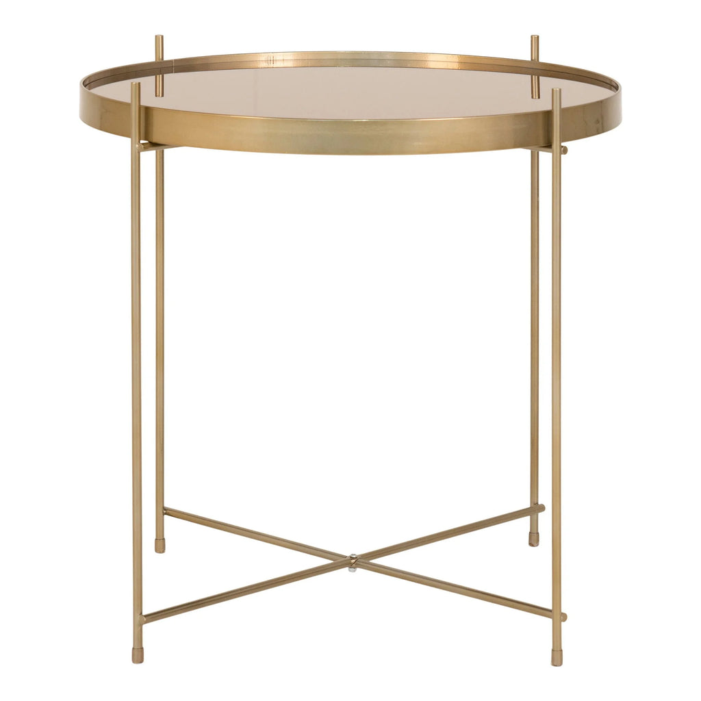 Table basse ronde en métal doré avec plateau en verre, dimensions Ø48xH48 cm