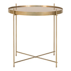 Table basse ronde en métal doré avec plateau en verre, dimensions Ø48xH48 cm