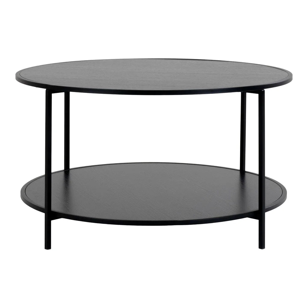 Table basse ronde noire en acier et bois Ø80 cm
