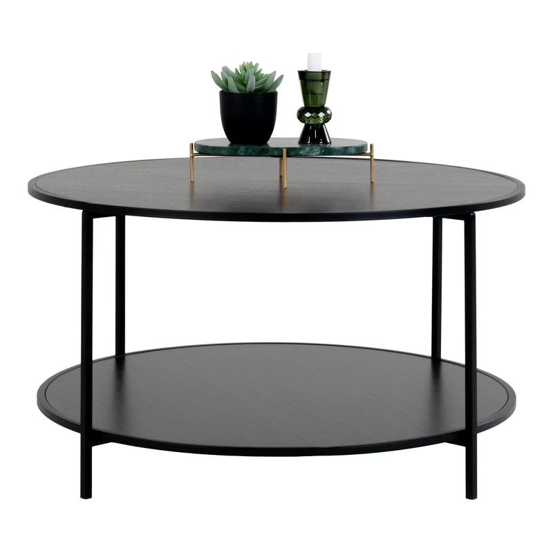 Table basse ronde noire en acier et bois Ø80 cm