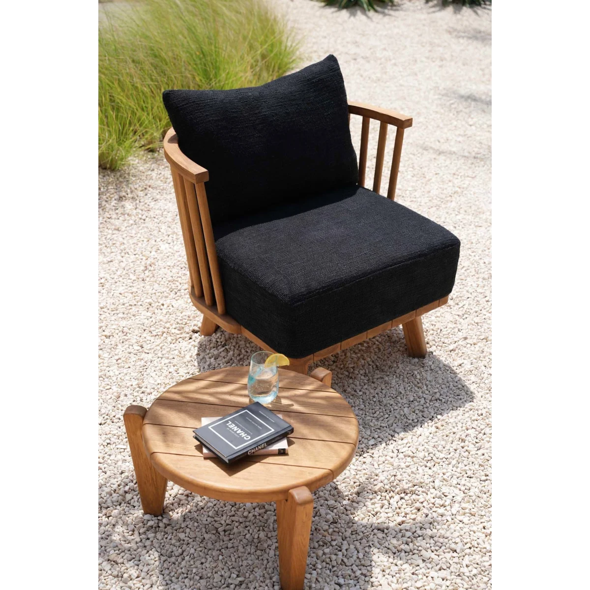 Table basse ronde en teck recyclé pour extérieur naturel – Ø70 cm
