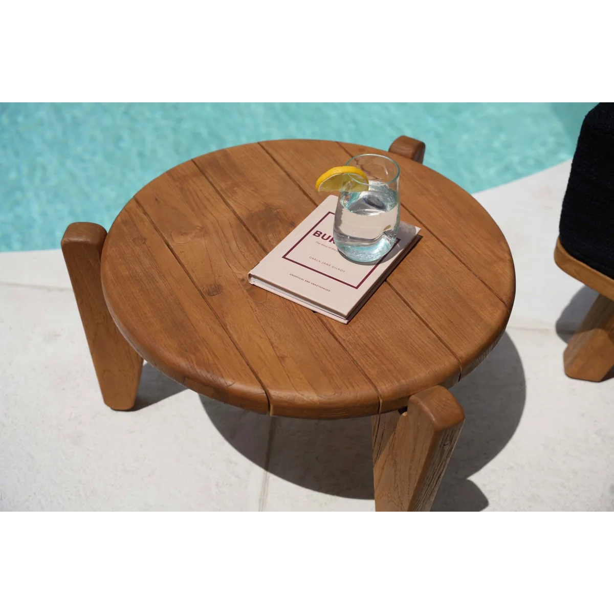Table basse ronde en teck recyclé pour extérieur naturel – Ø70 cm