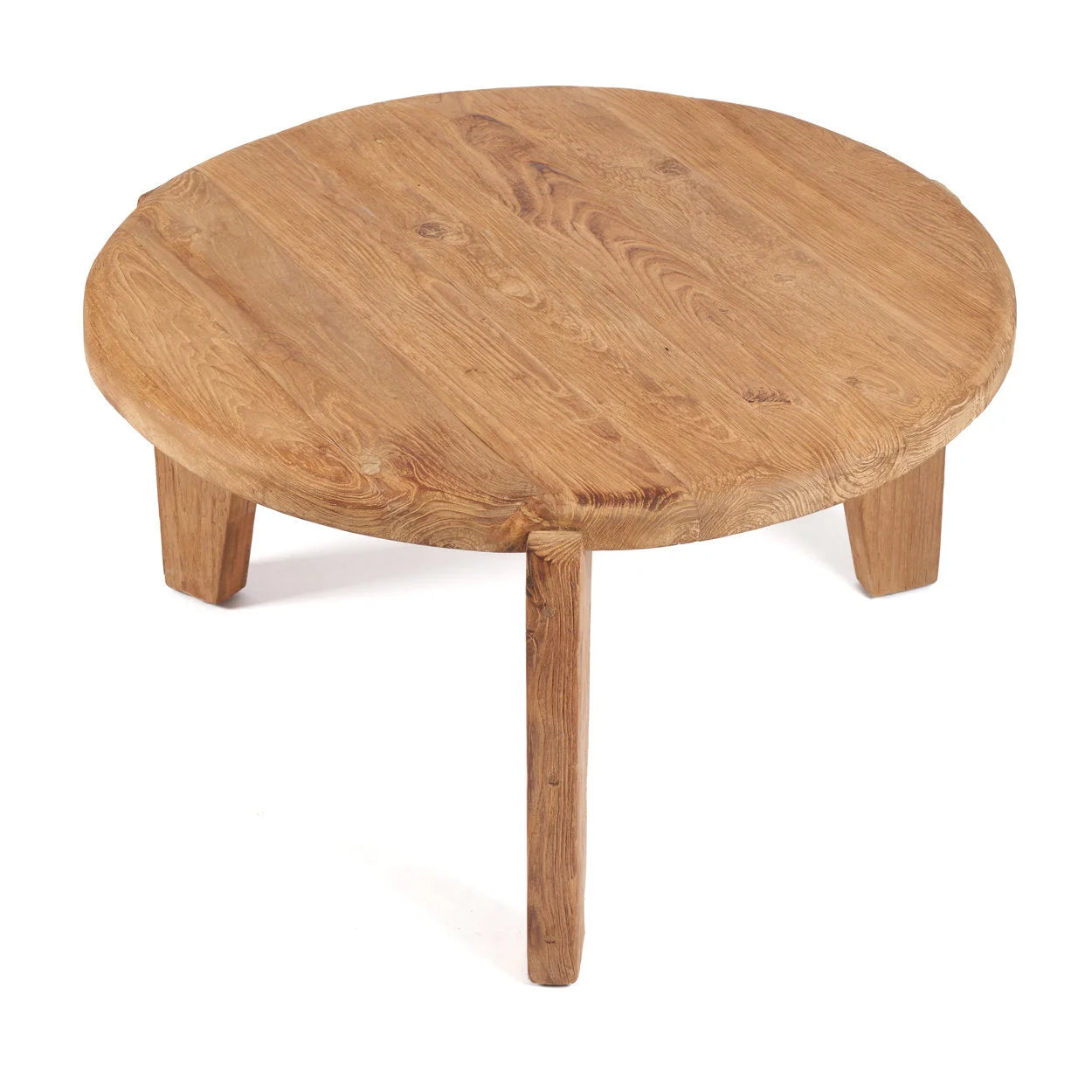 Table basse ronde en teck recyclé naturel pour salon cosy – Ø80 cm