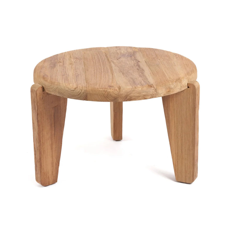 Table basse ronde en teck recyclé naturel trois pieds – Ø60 cm