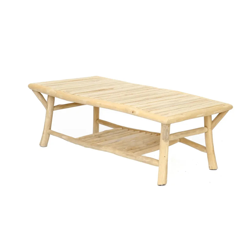 Table basse en bois clair avec plateau à lattes et étagère pour La table basse Tulum Naturelle_40