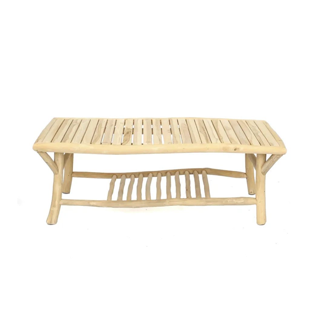 Table basse Tulum en bois clair avec lamelles pour un style naturel et élégant