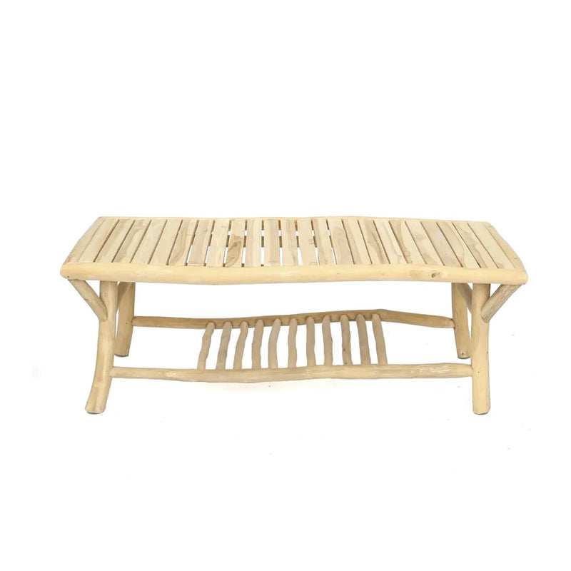Table basse rectangulaire en teck massif bois clair – 140x70 cm