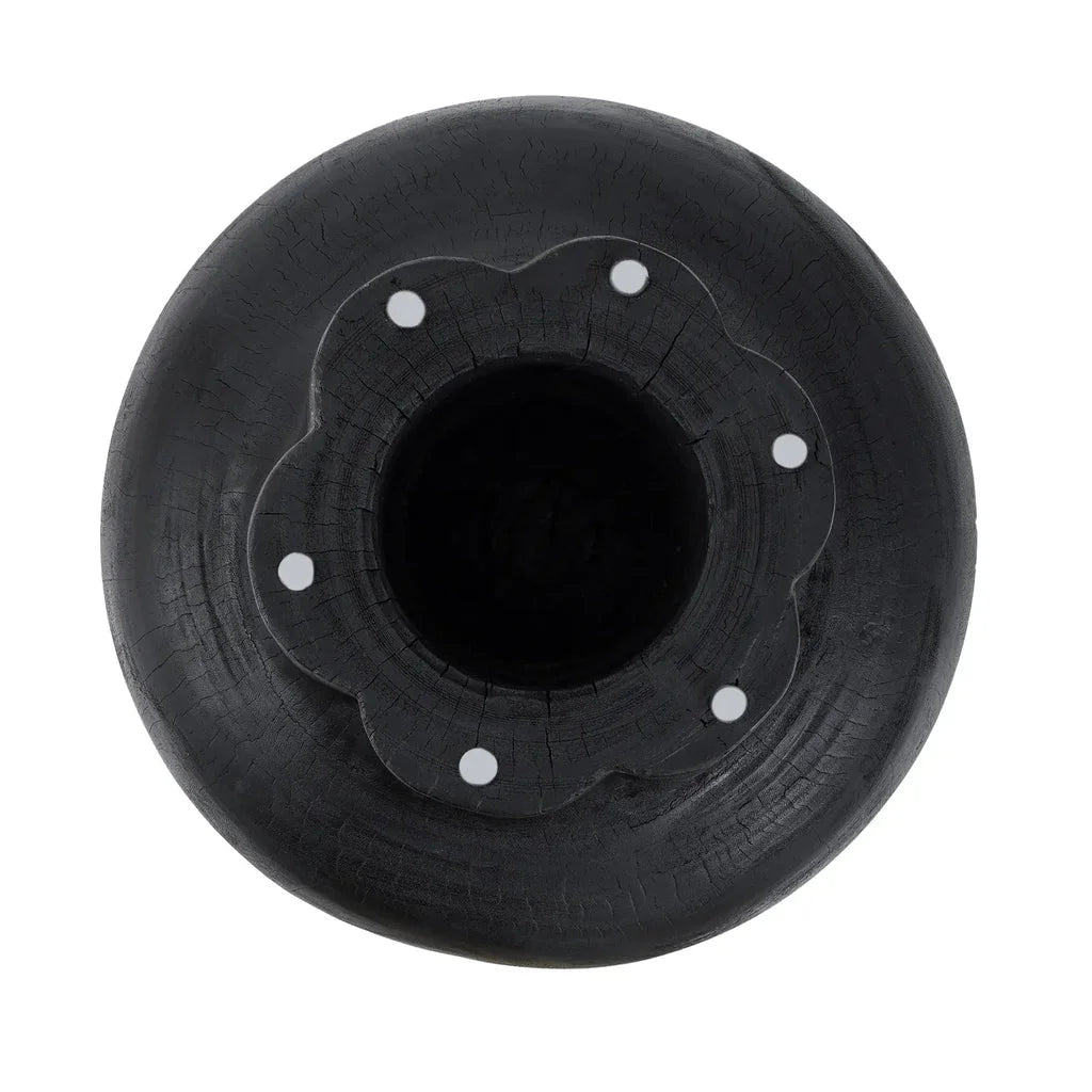 Vase en bois noir avec une tête en forme de fleur pour La table basse Tutup Noire