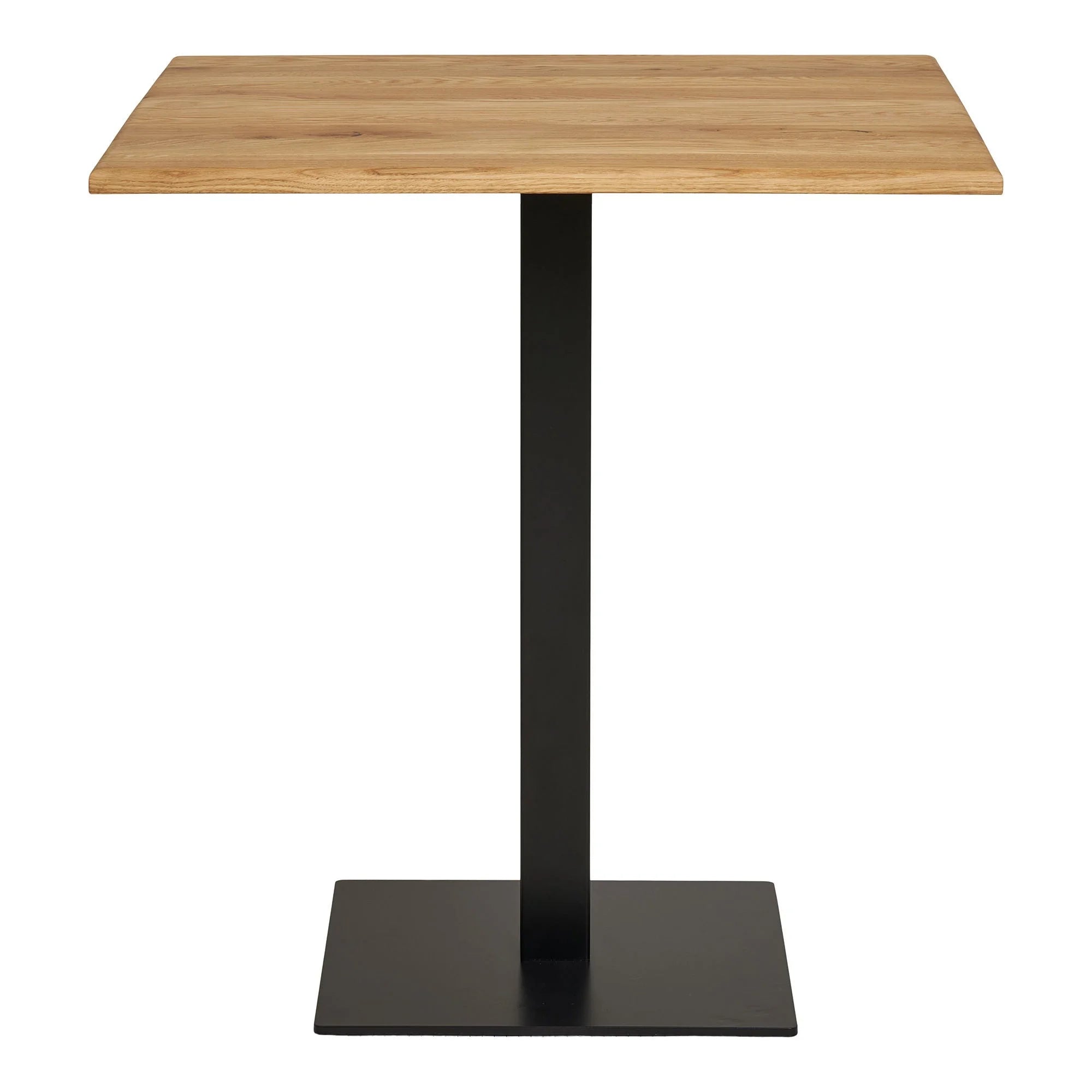Table bistrot rectangulaire en bois clair 70x70 cm, piètement métal noir